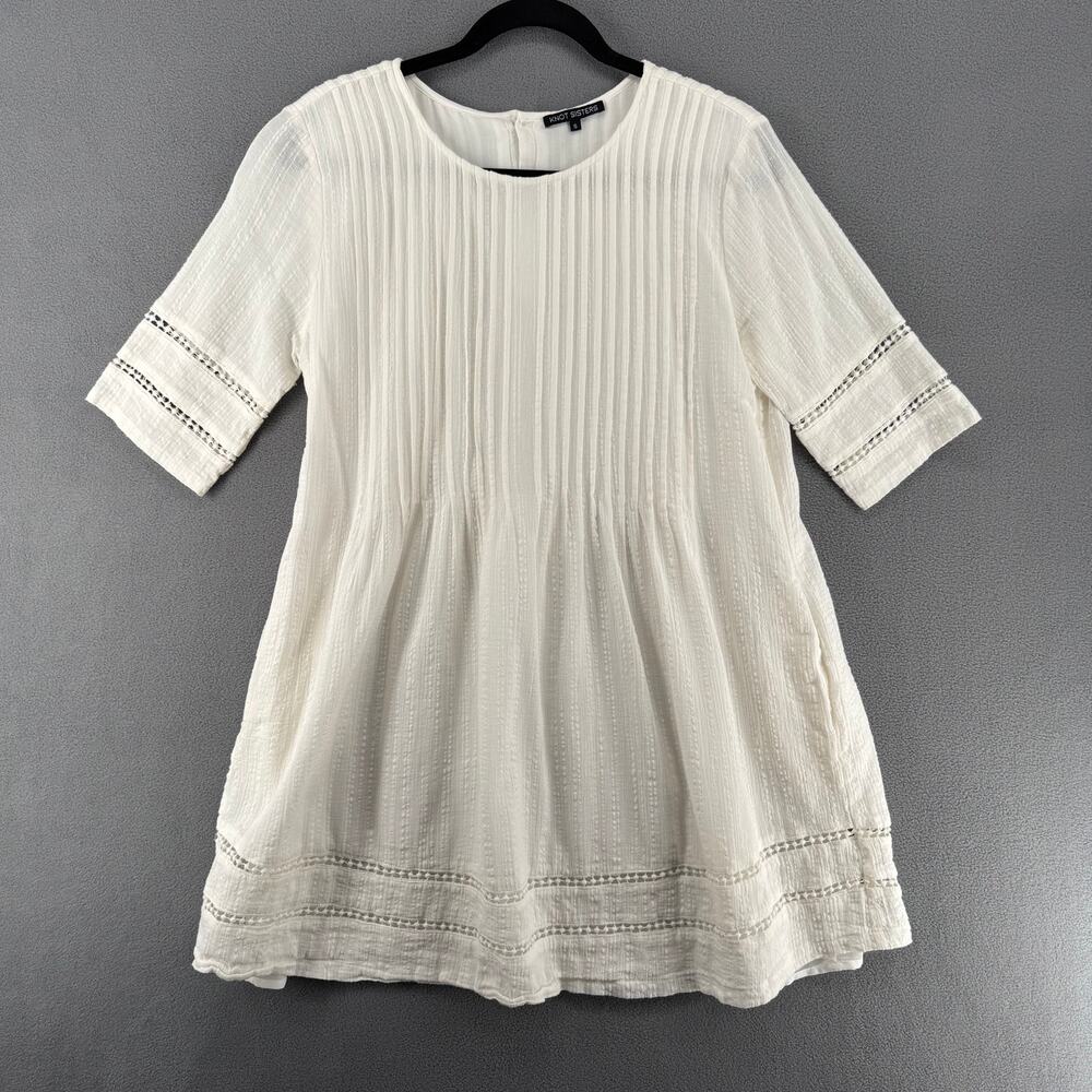 Knot Sisters Phillips Babydoll‎ Mini Dress Womens S White Cotton Pockets Lined